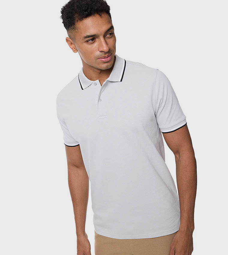 Tipping Detail Polo T-Shirt with Short Sleeves