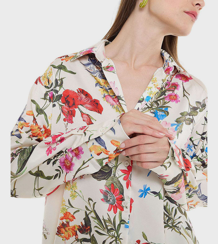 Floral Print Shirt with Classic Collar and Long Sleeves