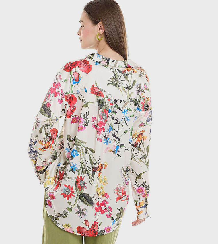 Floral Print Shirt with Classic Collar and Long Sleeves