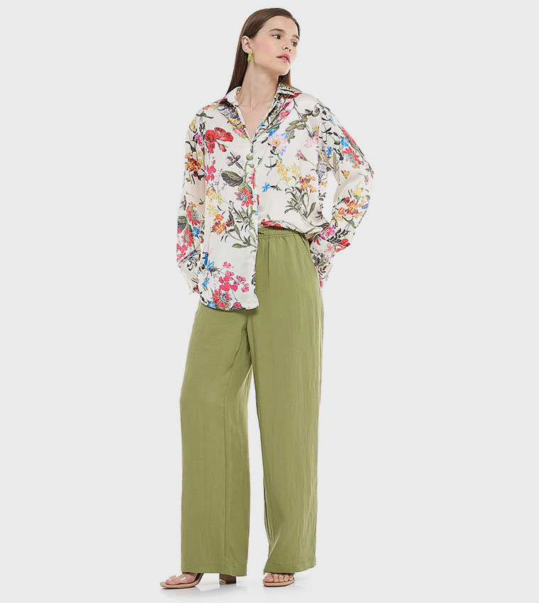 Floral Print Shirt with Classic Collar and Long Sleeves