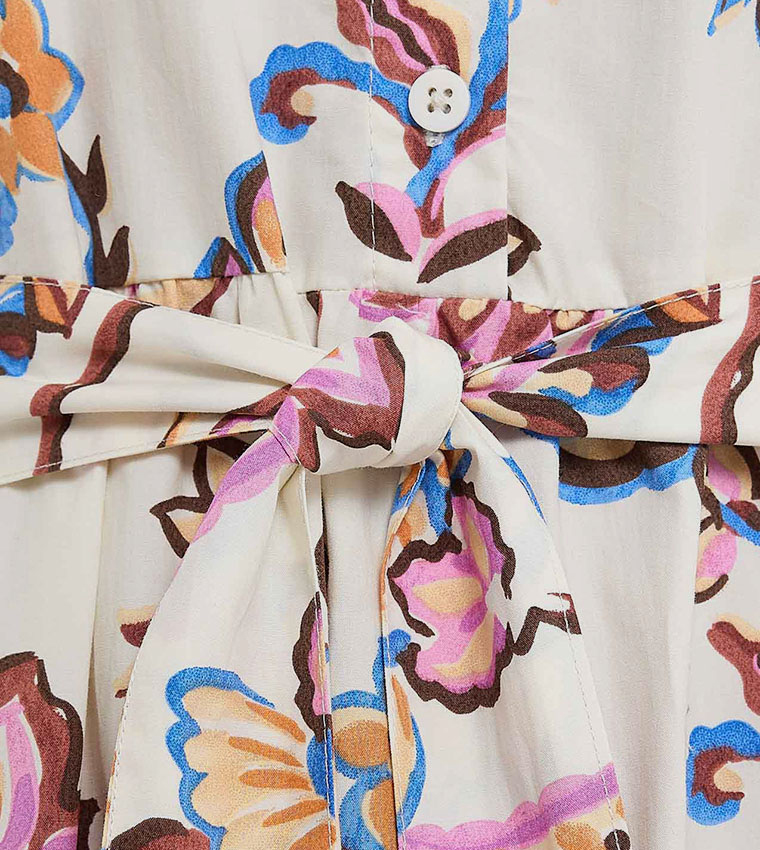 Printed Shirt Dress with Classic Collar and Short Sleeves