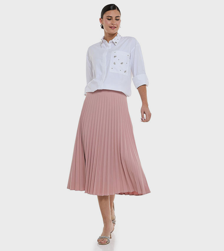 Pleated Midi Skirt with Zip Closure