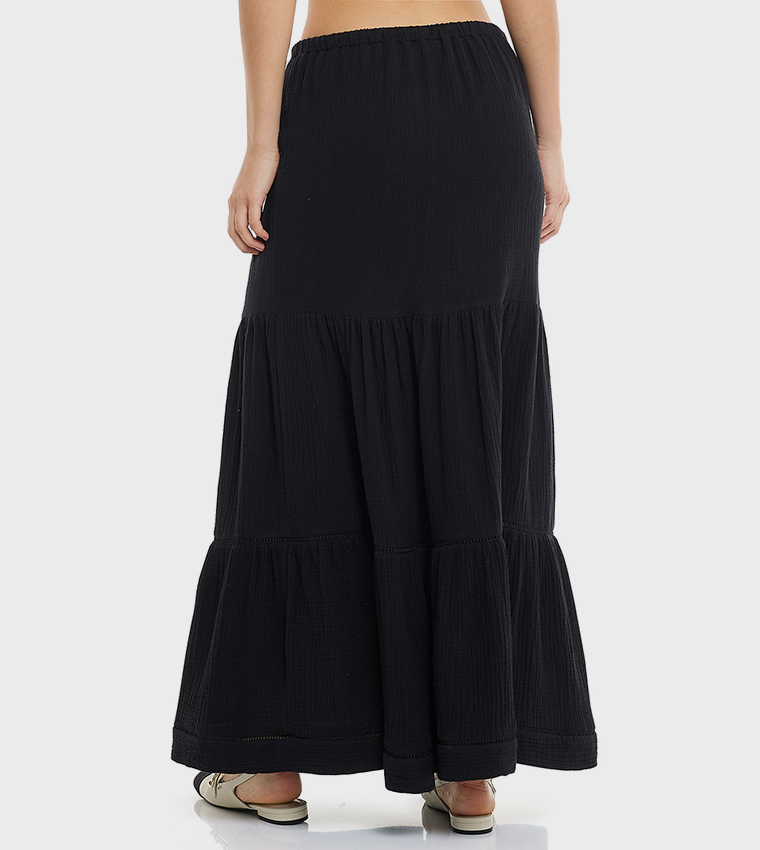 Solid Tiered Skirt with Drawstring Waist