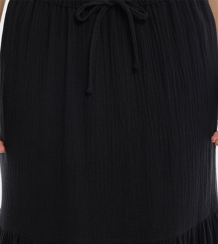 Solid Tiered Skirt with Drawstring Waist