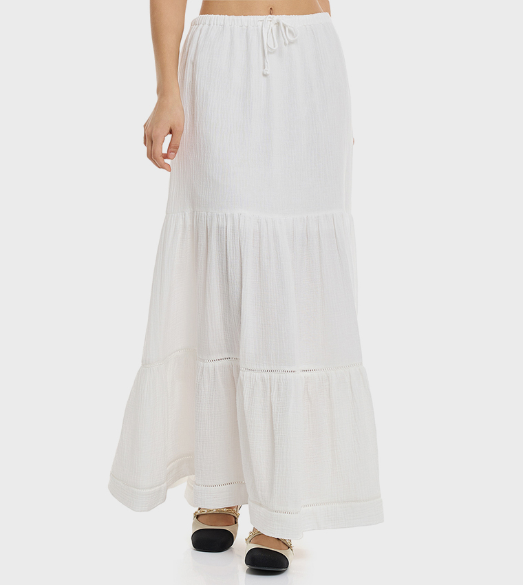 Solid Tiered Skirt with Drawstring Waist