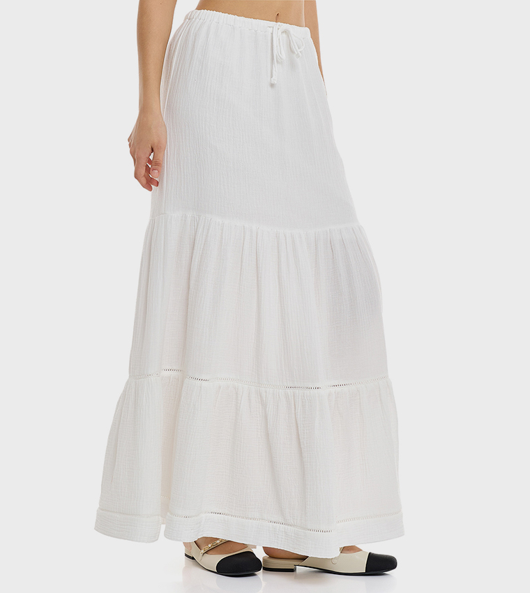 Solid Tiered Skirt with Drawstring Waist