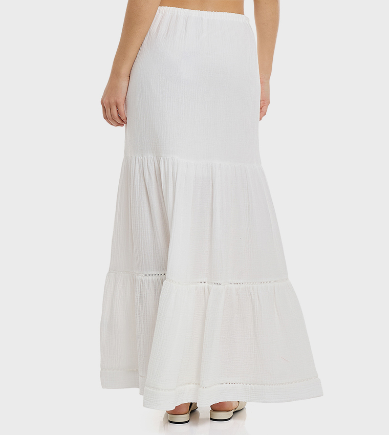 Solid Tiered Skirt with Drawstring Waist