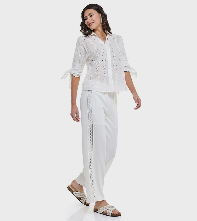 Lace Trim Pants with Elastic Waist