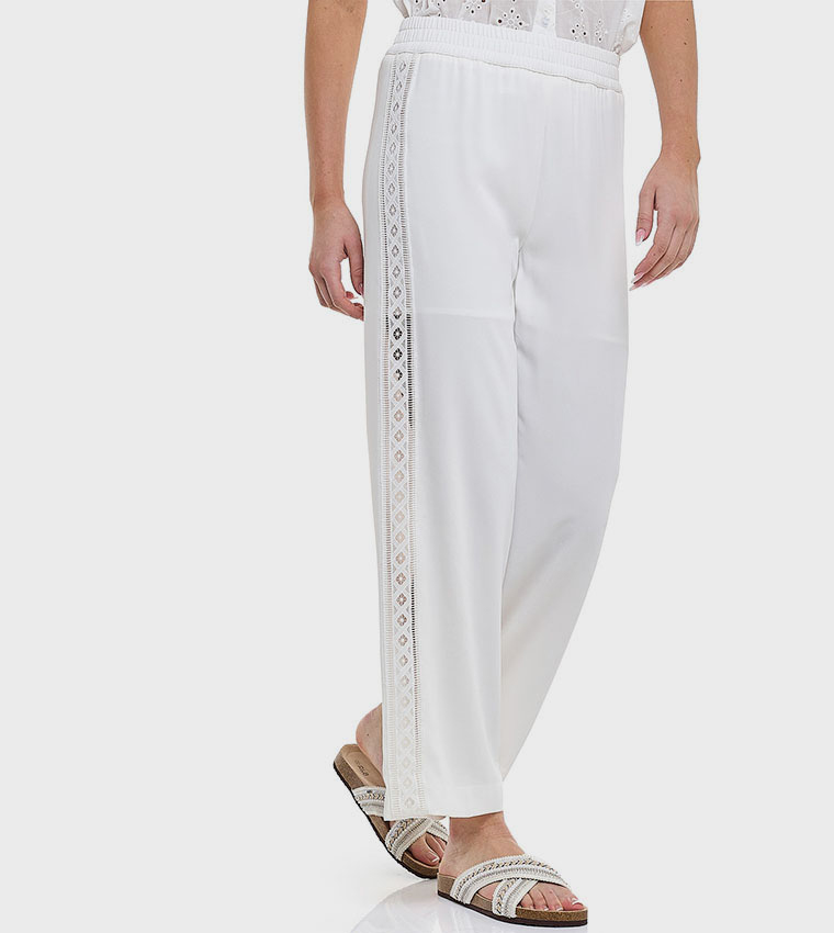 Lace Trim Pants with Elastic Waist