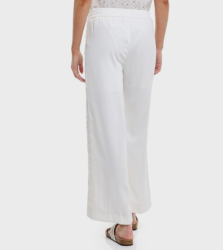 Lace Trim Pants with Elastic Waist
