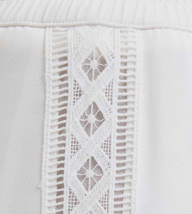 Lace Trim Pants with Elastic Waist