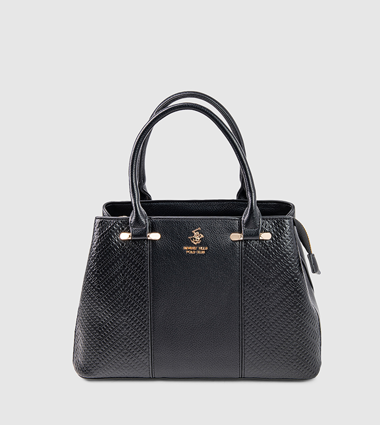 Textured Zip-Closure Satchel Bag