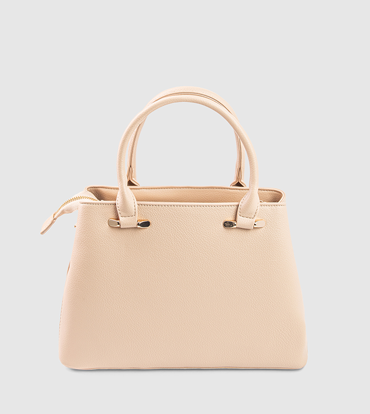 Textured Zip-Closure Satchel Bag