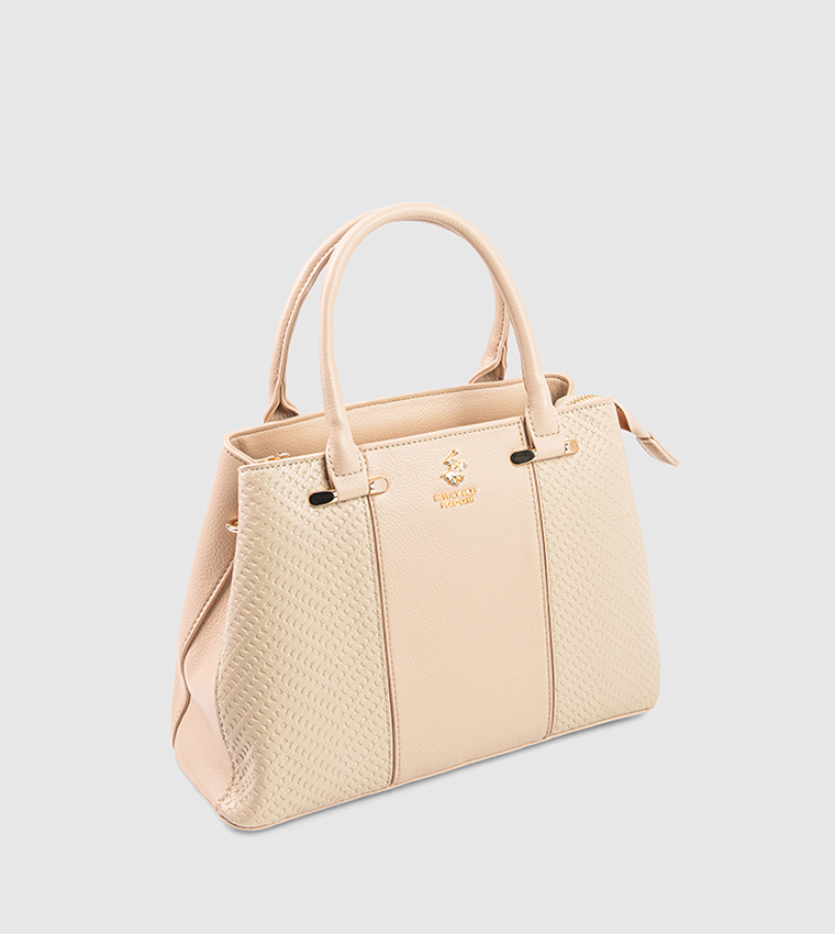 Textured Zip-Closure Satchel Bag