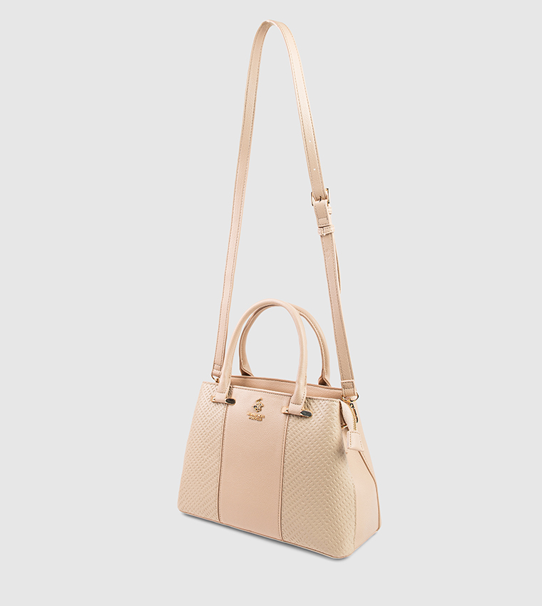 Textured Zip-Closure Satchel Bag