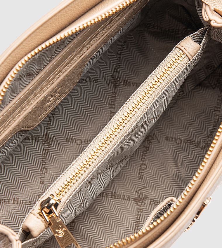 Textured Zip-Closure Satchel Bag