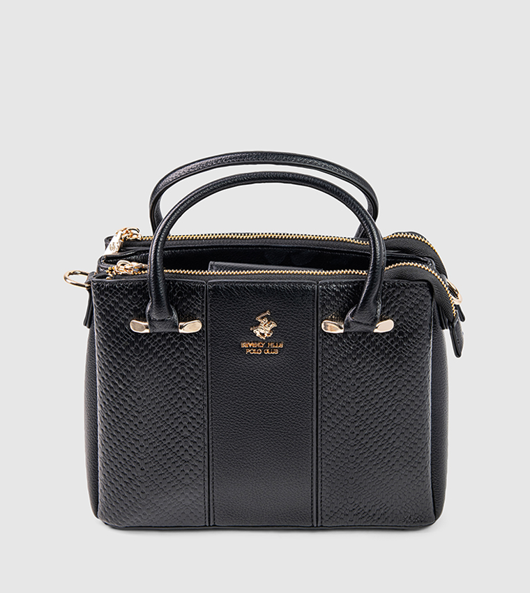 Textured Zip-Closure Satchel Bag