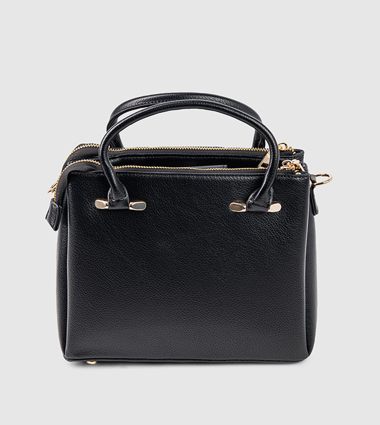 Textured Zip-Closure Satchel Bag