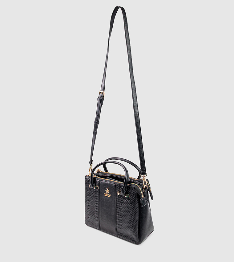Textured Zip-Closure Satchel Bag