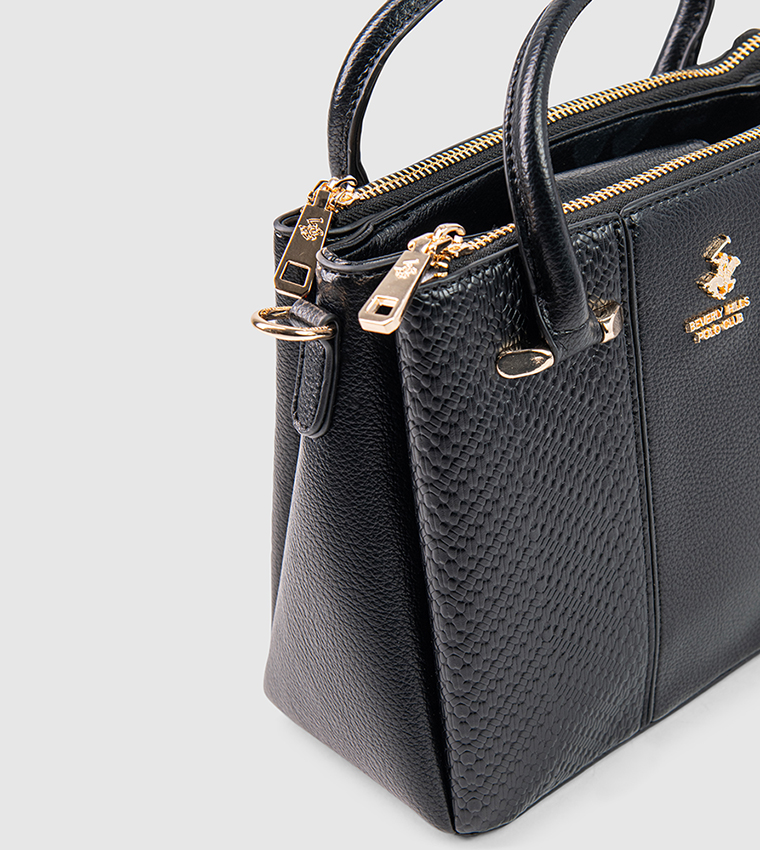 Textured Zip-Closure Satchel Bag