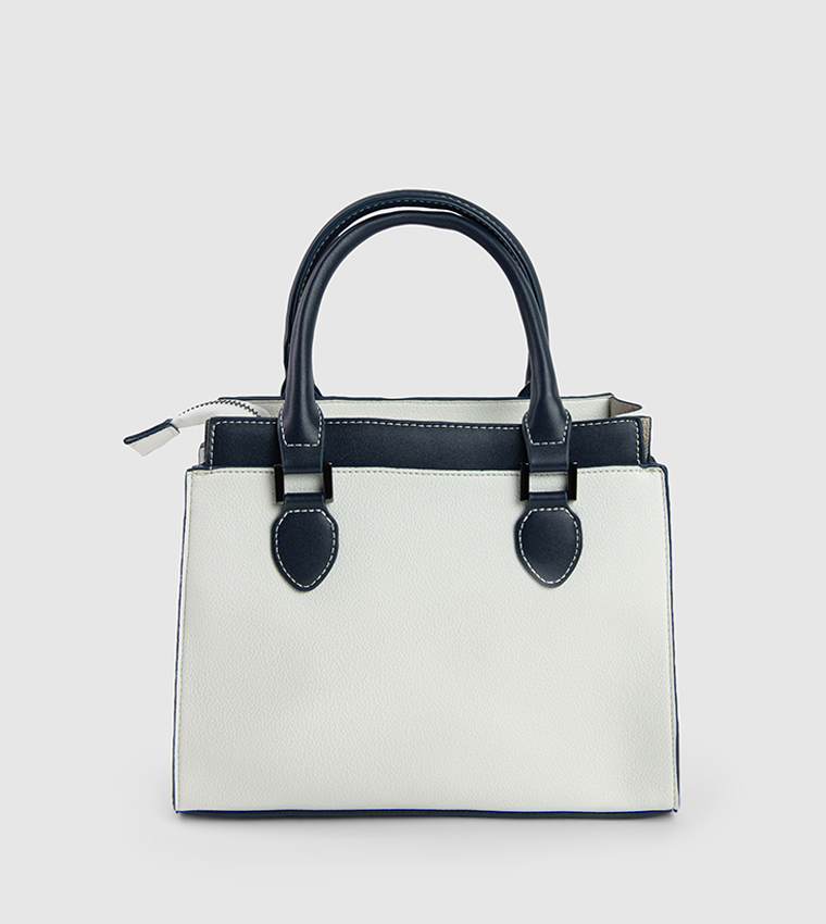 Color Block Zip-Closure Satchel Bag