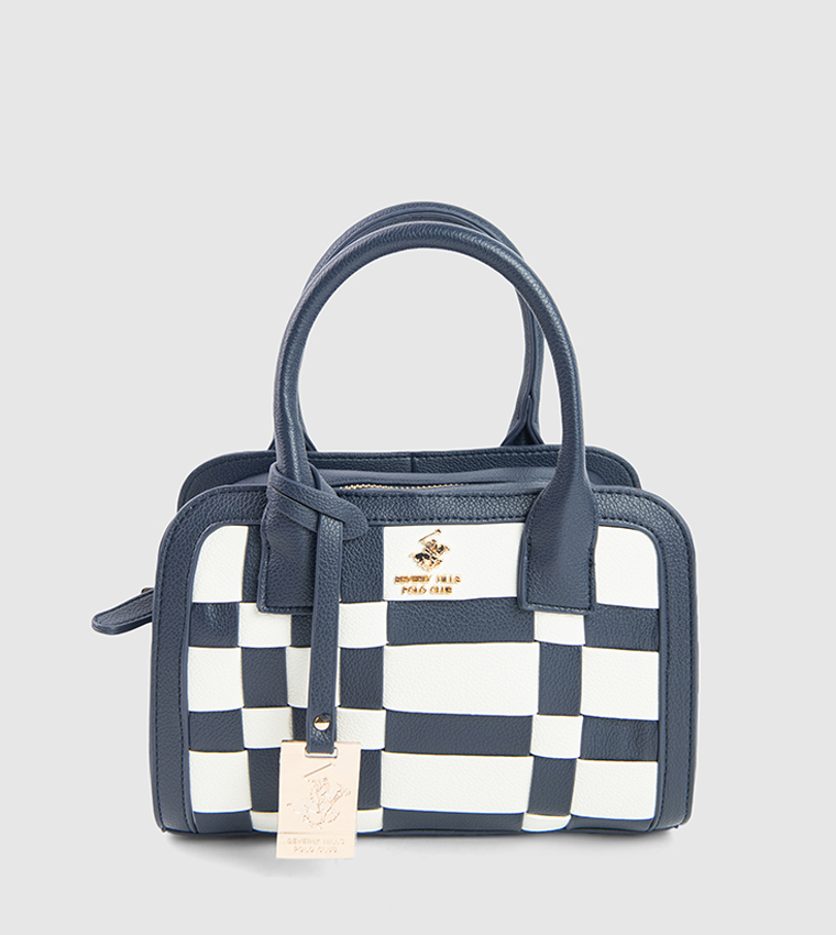 Checkered Zip-Closure Satchel Bag