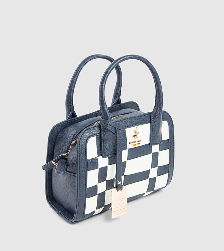 Checkered Zip-Closure Satchel Bag