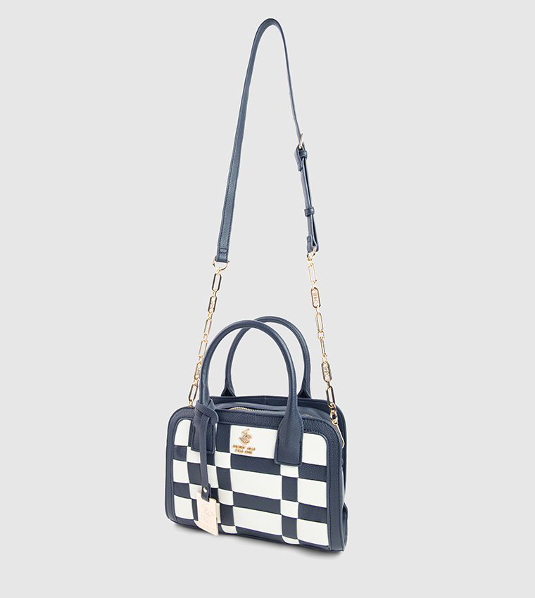 Checkered Zip-Closure Satchel Bag