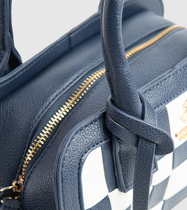 Checkered Zip-Closure Satchel Bag