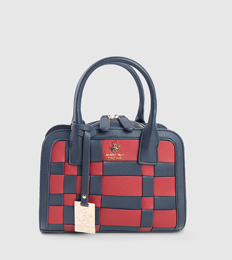 Checkered Zip-Closure Satchel Bag