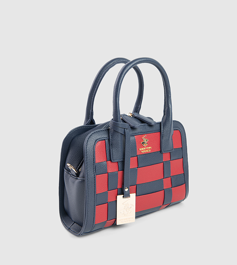 Checkered Zip-Closure Satchel Bag