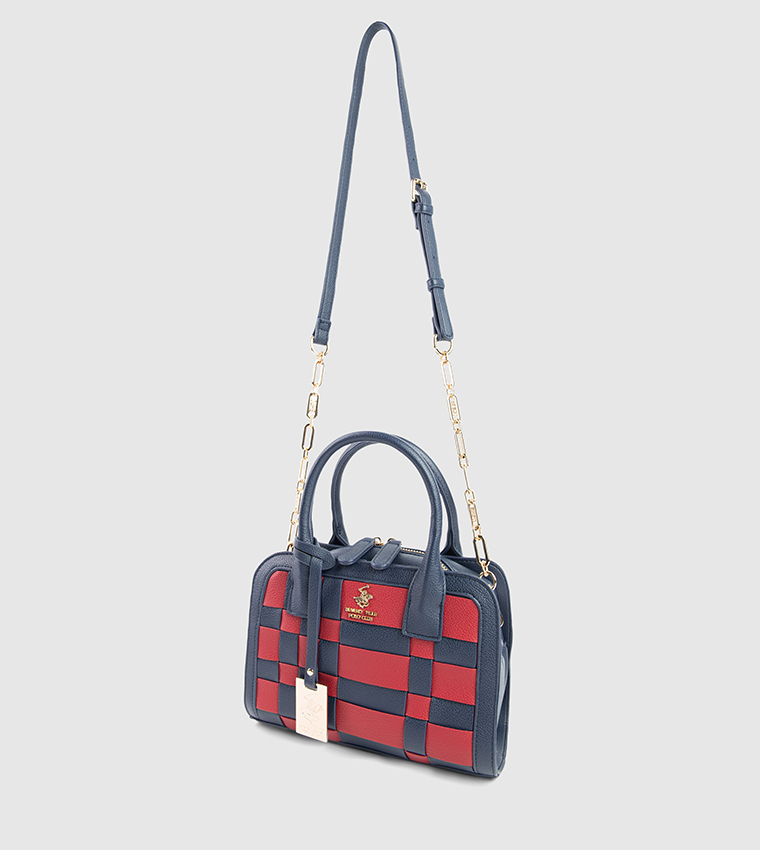 Checkered Zip-Closure Satchel Bag