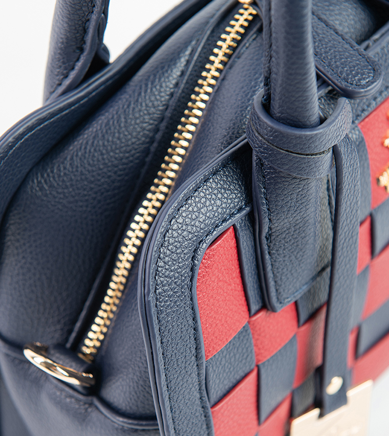 Checkered Zip-Closure Satchel Bag