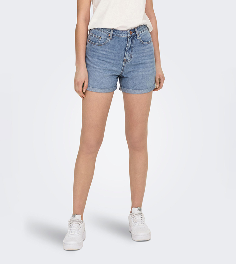 Buy Only ONLPHINE Button Closure In Oman Denim Blue | 6thStreet Shorts