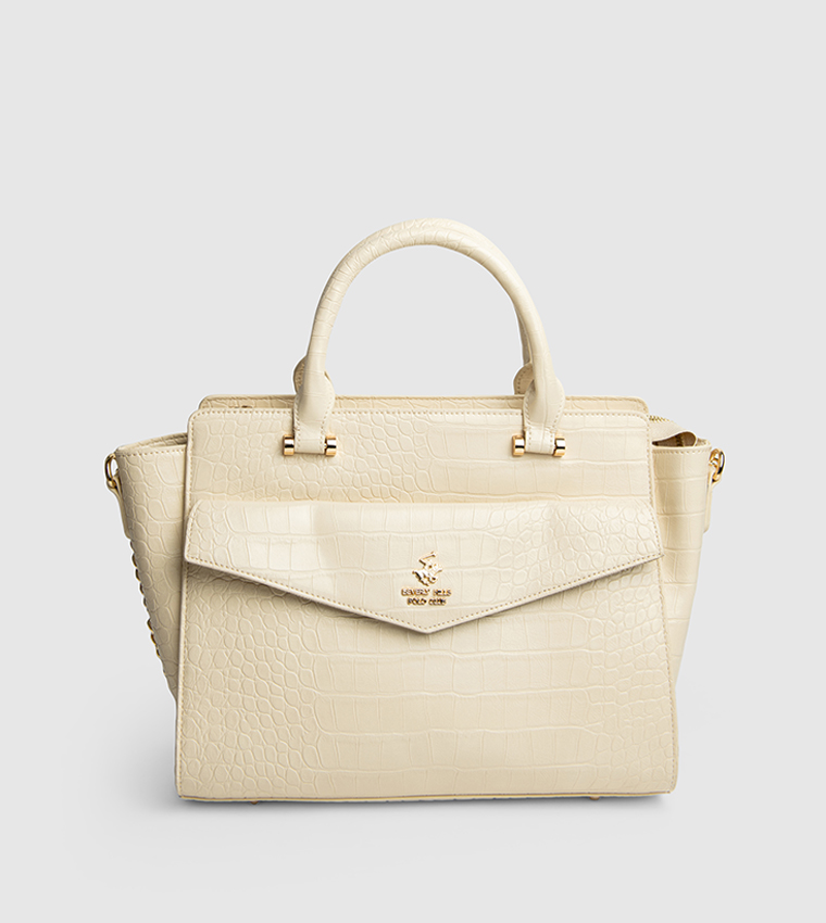 Textured Zip-Closure Satchel Bag