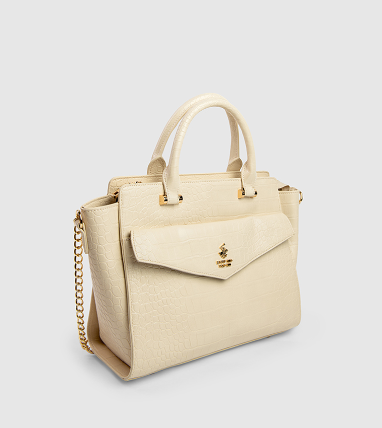 Textured Zip-Closure Satchel Bag