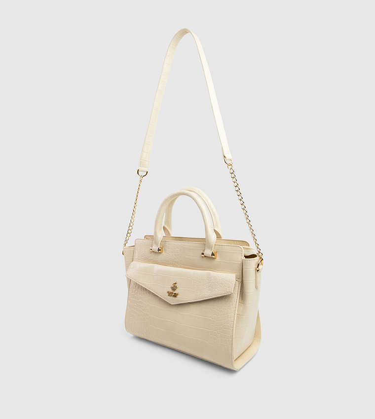 Textured Zip-Closure Satchel Bag
