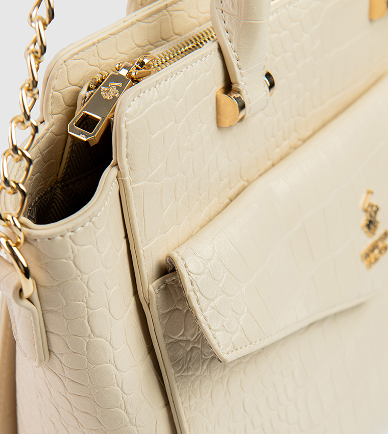 Textured Zip-Closure Satchel Bag