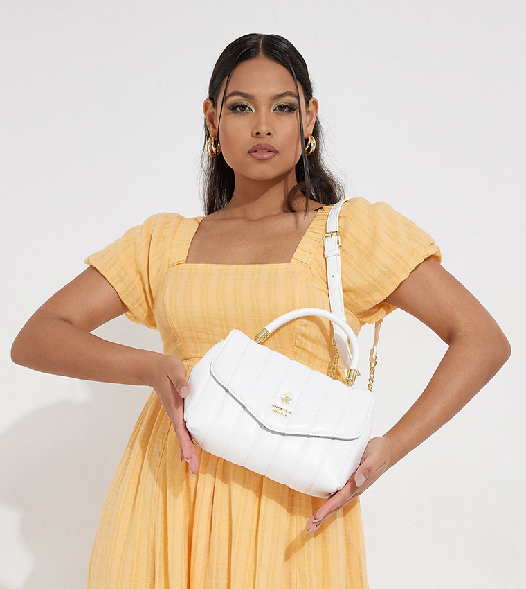 Buy Beverly Hills Polo Club Quilted Top Handle Crossbody Bag In White