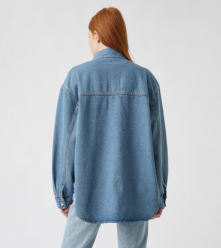 Buy Koton Open Denim Jacket In Blue | 6thStreet Bahrain