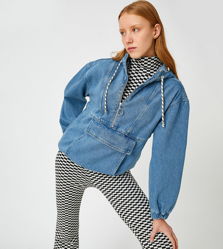 Buy Trendyol Denim Zipper Jacket In Blue 6thStreet Qatar