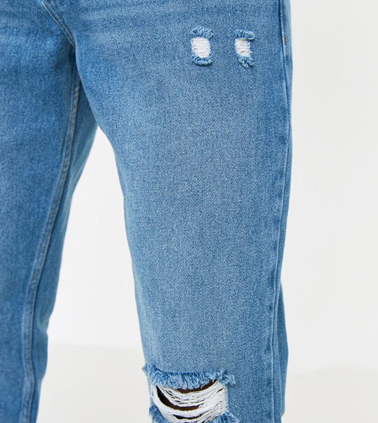 Buy Trendyol Washed Straight Fit Ripped Jeans In Blue 6thStreet Qatar