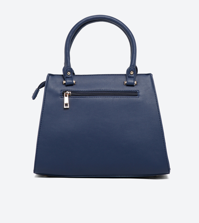 Ladies Handbag With 2 Handles + Detachable Shoulder Strap-Blue