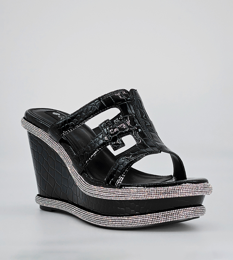 Black open toe wedge top