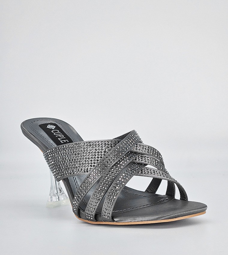 Buy Cuple Embellished Open Toe Heel Sandals In Grey 6thStreet UAE