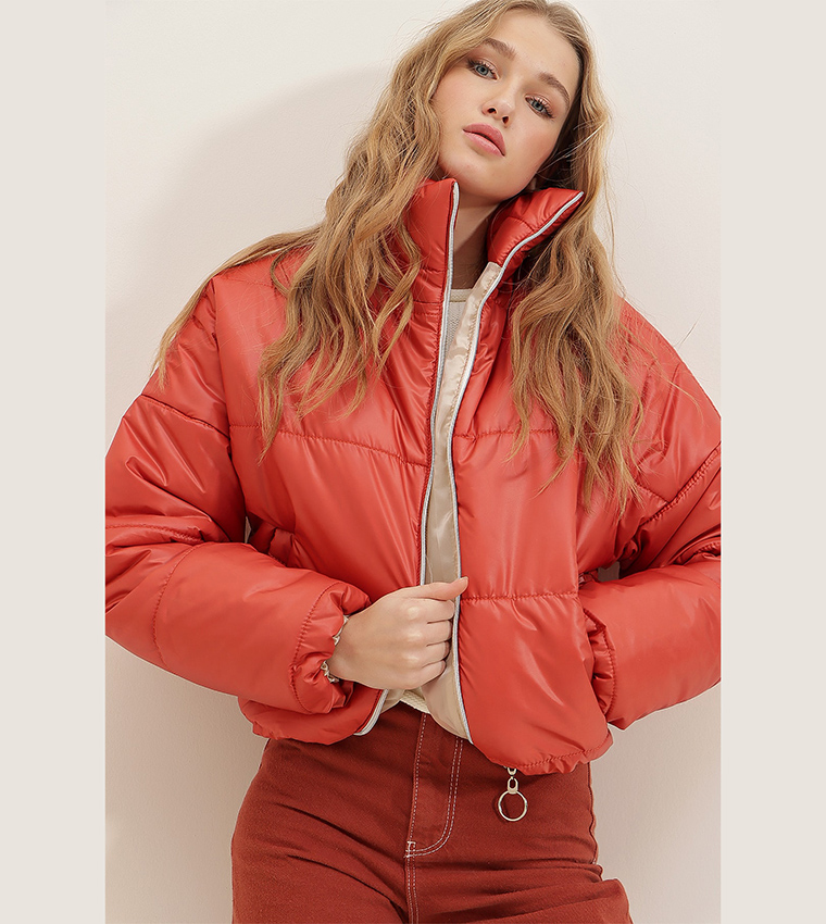 Puffer jacket online elastic waist