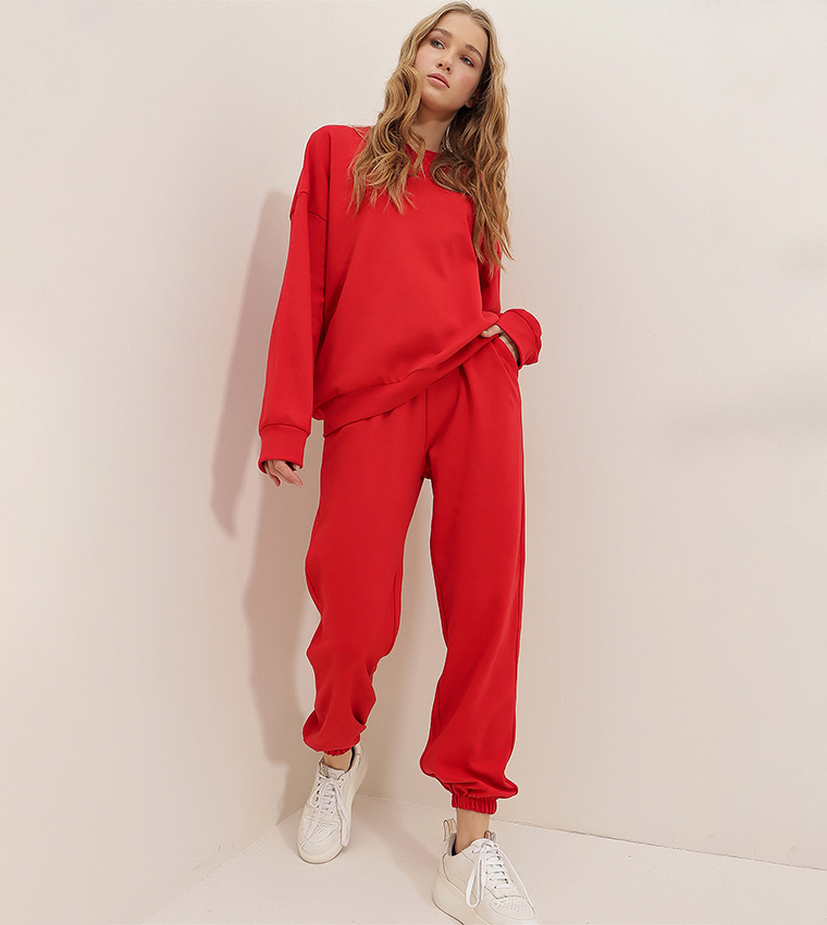 Buy Trend Alaçatı Stili Two Yarn Basic Tracksuit Set In Red
