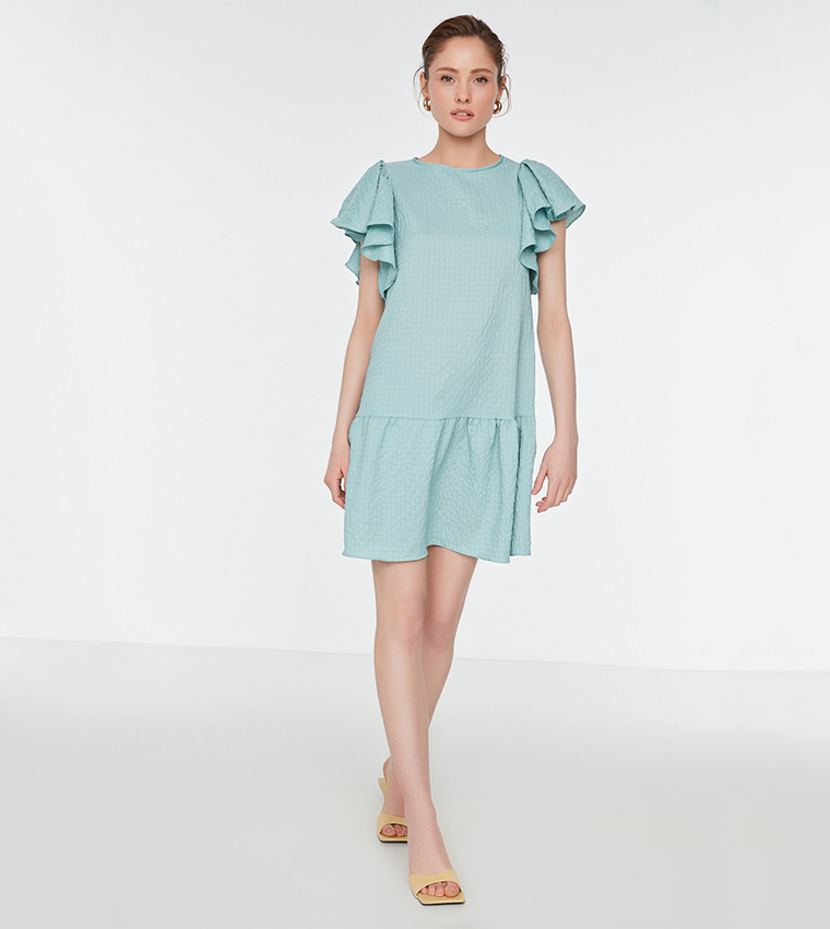 Buy Trendyol Casual Mini Flounce Dress In Blue | 6thStreet Kuwait