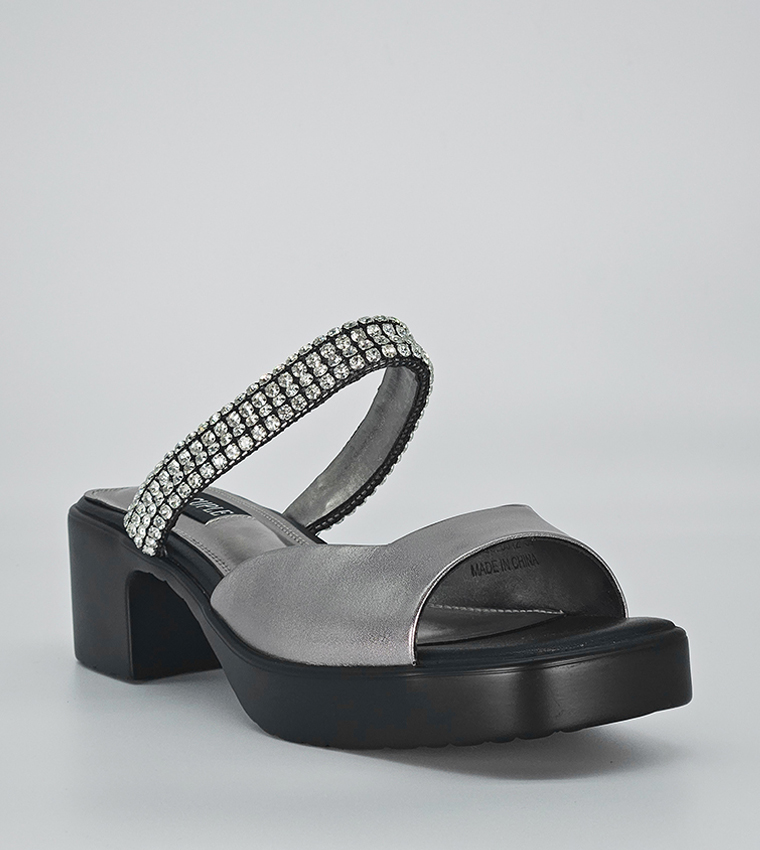 Buy Cuple Embellished Block Heel Sandals In Grey 6thStreet UAE