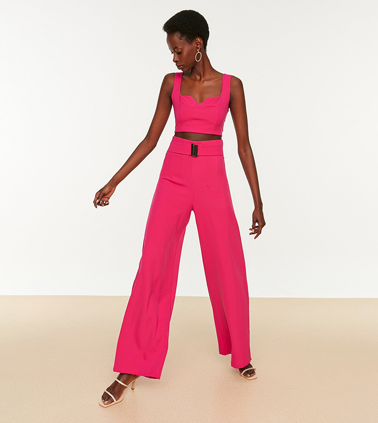 Pink belted trousers zara store